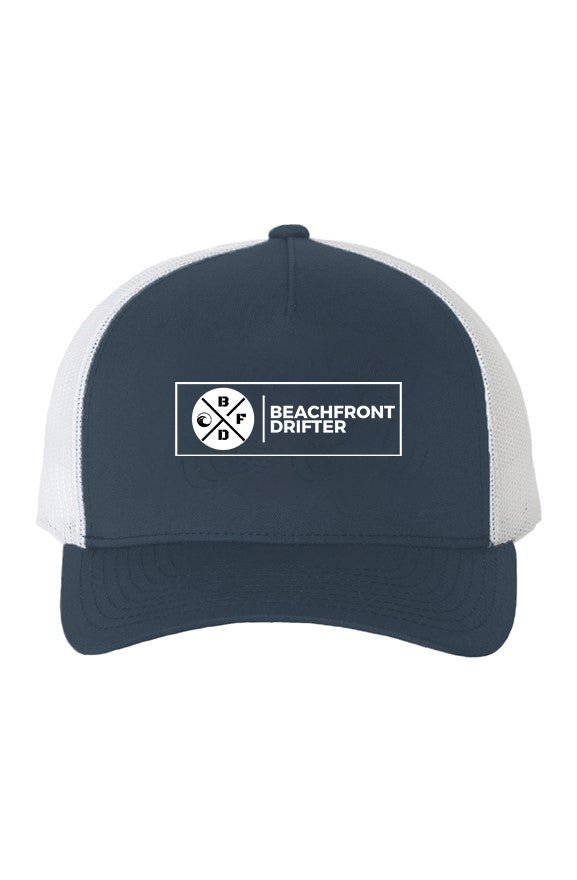 Long Logo Five - Panel Retro Trucker Cap - beachfrontdrifter