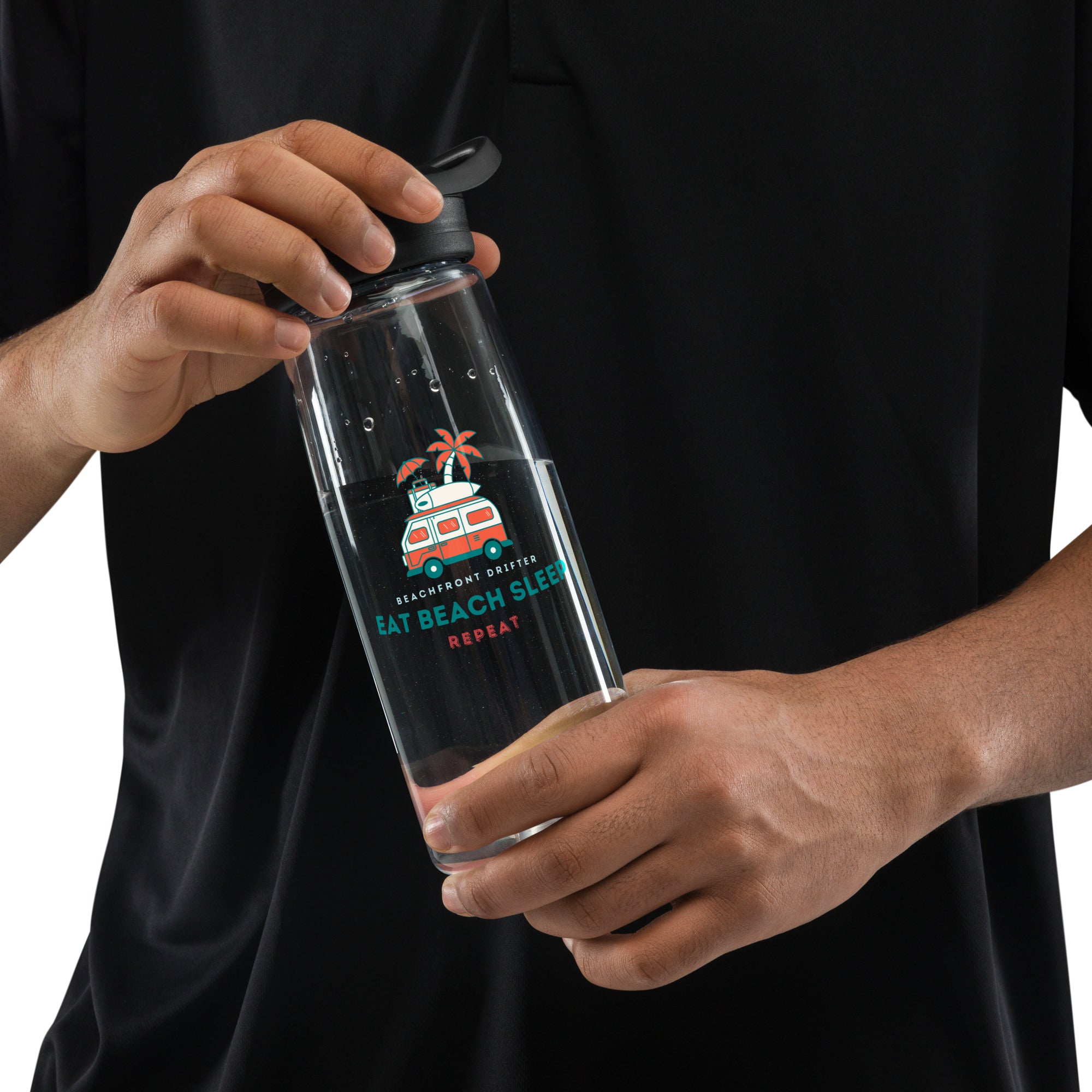 Eat Beach Sleep Sports Water Bottle - beachfrontdrifter